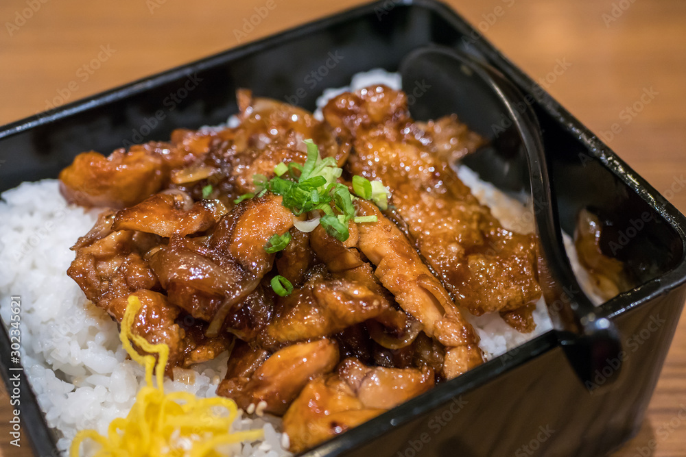 Close-up view of the Japanese teriyaki chicken with rice Close-up view of the Japanese teriyaki chicken with rice