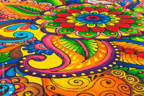 Beautiful colorful Indian traditional rangoli decoration for Diwali or Deepavali celebration