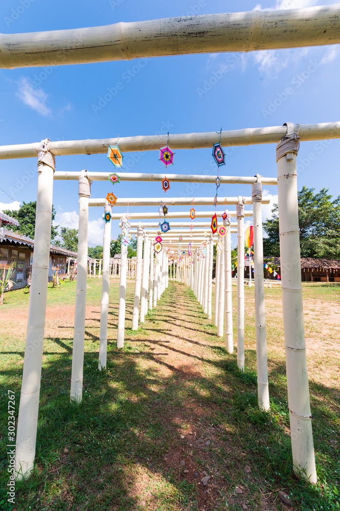 Fototapeta premium Bamboo bridge Zutongpae in Mae hong son,tourist village nature background