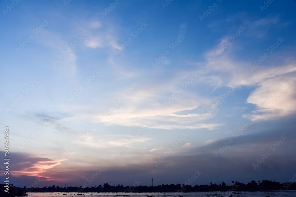 Evening sky over the Chao Phraya River, Nonthaburi