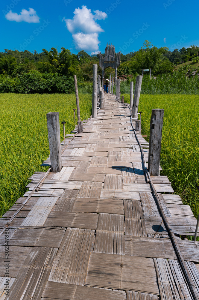 Fototapeta premium Bamboo bridge Zutongpae in Mae hong son,tourist village nature background