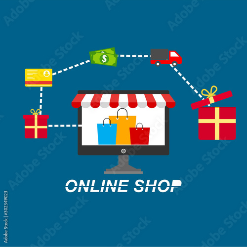 Online shopping banner  mobile app templates  concept vector illustration flat design for web and mobile phone services and apps. Icons