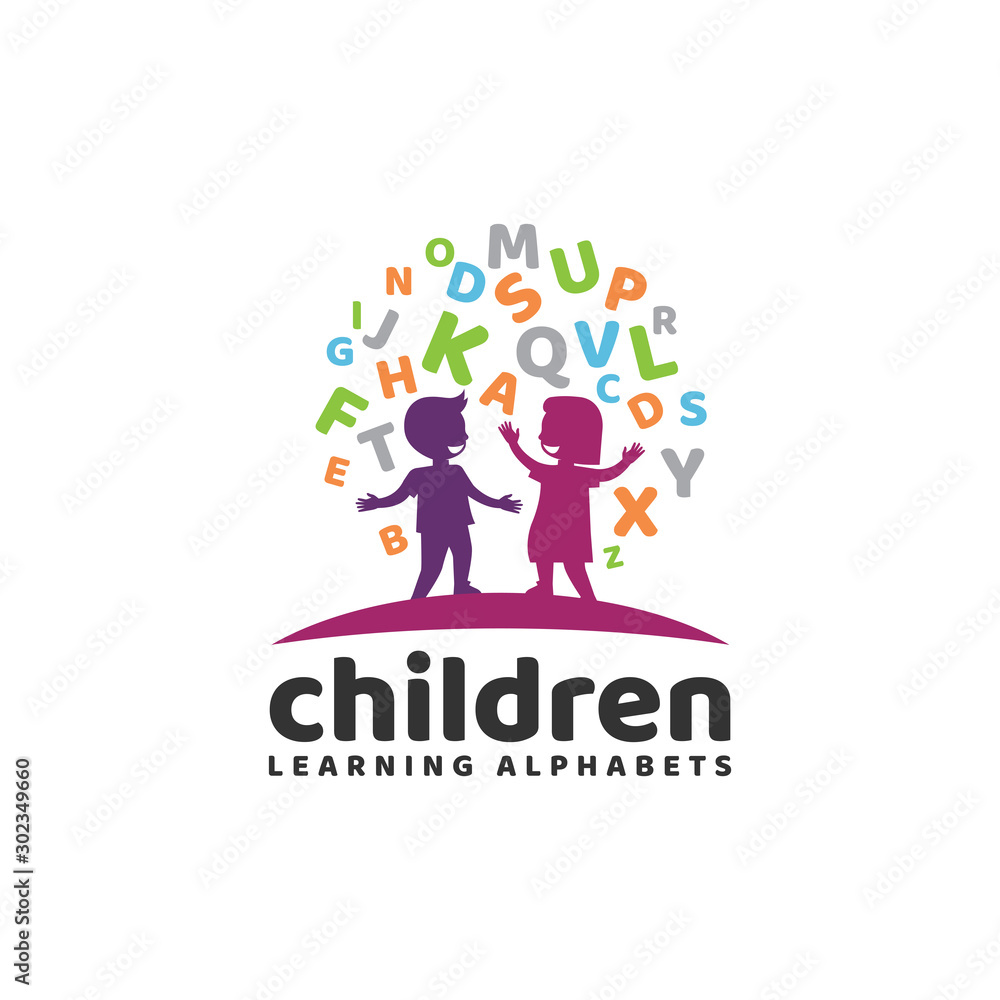 Children Learning Alphabet Logo Vector Icon Illustration Children Learning Alphabet Logo Vector Icon Illustration