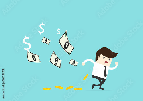 businessman bankruptcy run away with money drop behide,crisis  financial concept