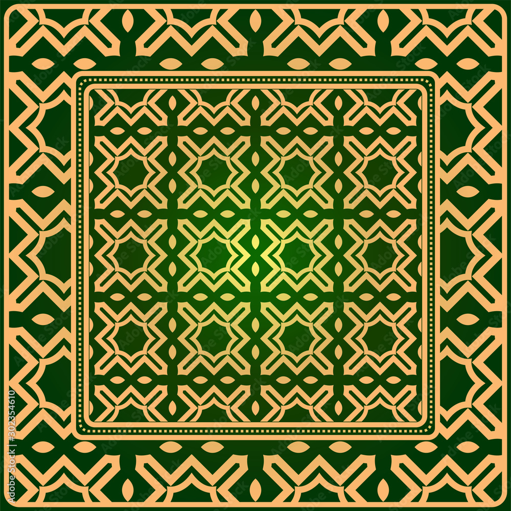 Luxury Fashion Design Print With Geometric Pattern. Vector Illustration. For Modern Interior Design, Fashion Textile Print, Wallpaper. Green gold color Luxury Fashion Design Print With Geometric Pattern. Vector Illustration. For Modern Interior Design, Fashion Textile Print, Wallpaper. Green gold color