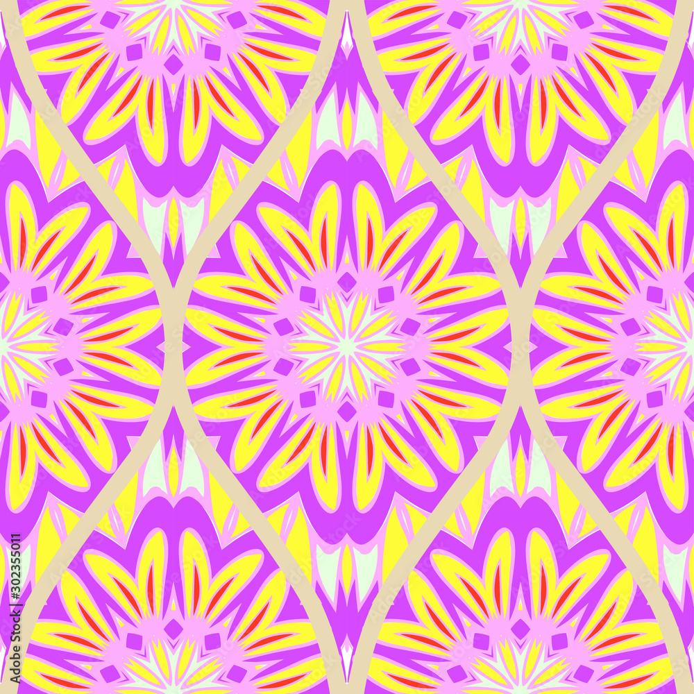 Seamless floral geometric pattern. Vector illustration. Bright color ornament