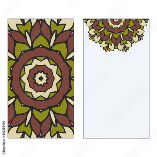 Card Template With Floral Mandala Pattern. Business Card For Fitness Center  Sport Emblem  Meditation Class. Vector Illustration.