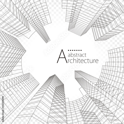 3D illustration linear drawing, architecture urban building design, architecture modern abstract background. 