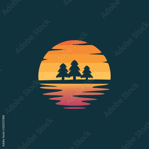 Pine trees silhouette logo design vector illustration