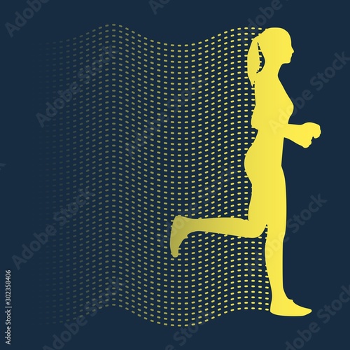 Running woman. Side view silhouette. Sport and recreation. Particles trail