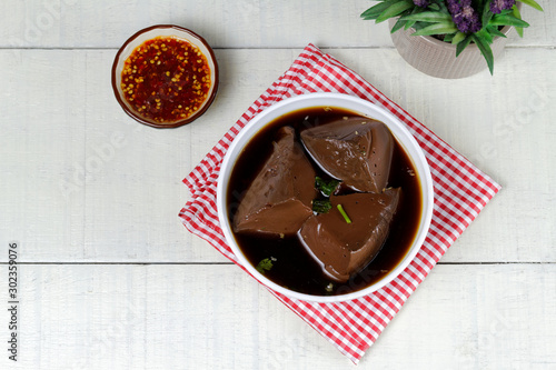 Pot-stewed duck blood soup with sauce,Healthy foods that are very high in Iron photo