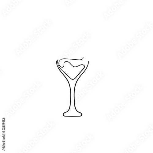 Wine glass cup icon. Red wine symbol pour drink beverage silhouette, glass cup.with hand drawn continuous line style