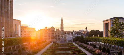 Cityscape of Brussels at sunset
