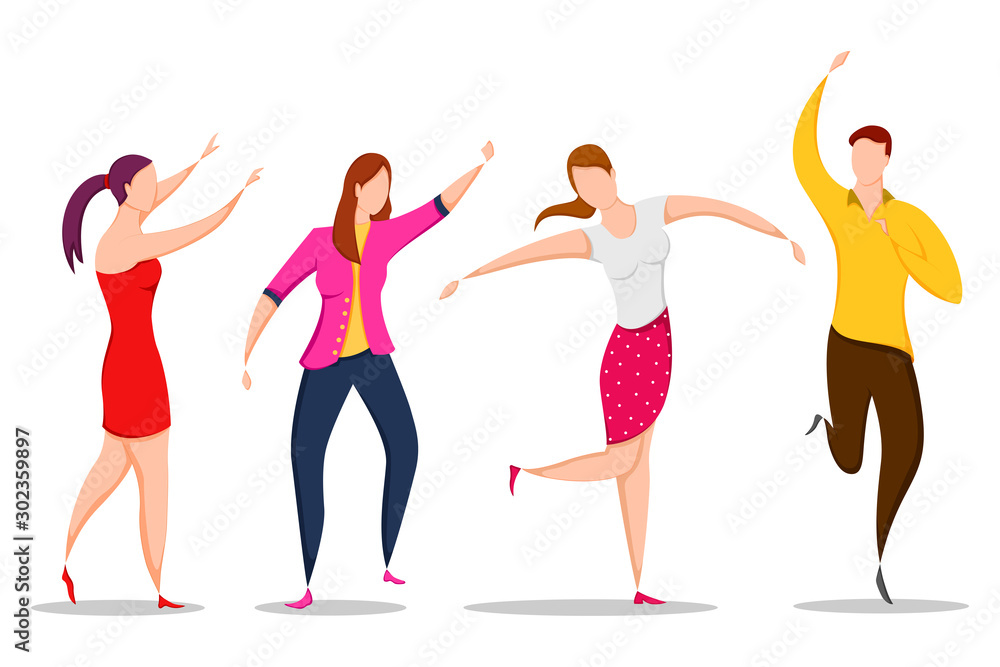 Fototapeta premium easy to edit vector illustration of group of dancing people friend colleague celebrating birthday, new year disco dance holiday