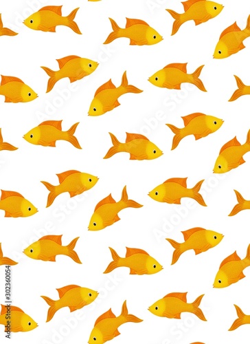 Seamless goldfish pattern. Isolated on white background. Print on the endpapers of books, packaging, wrappers, napkins, tablecloths.