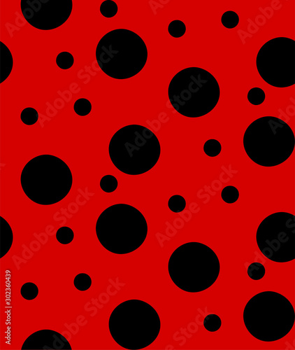 Ladybug dots seamless pattern, ladybird bug polka dot print for textile, fashion, scrapbook paper, wallpaper. Black circles on bright red as beetle spots decoration. Vector summer or spring design