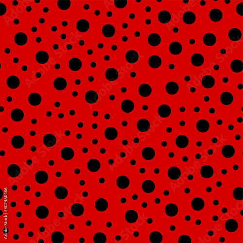 Ladybug dots seamless pattern, ladybird bug polka dot print for textile, fashion, scrapbook paper, wallpaper. Black circles on bright red as beetle spots decoration. Vector summer or spring design