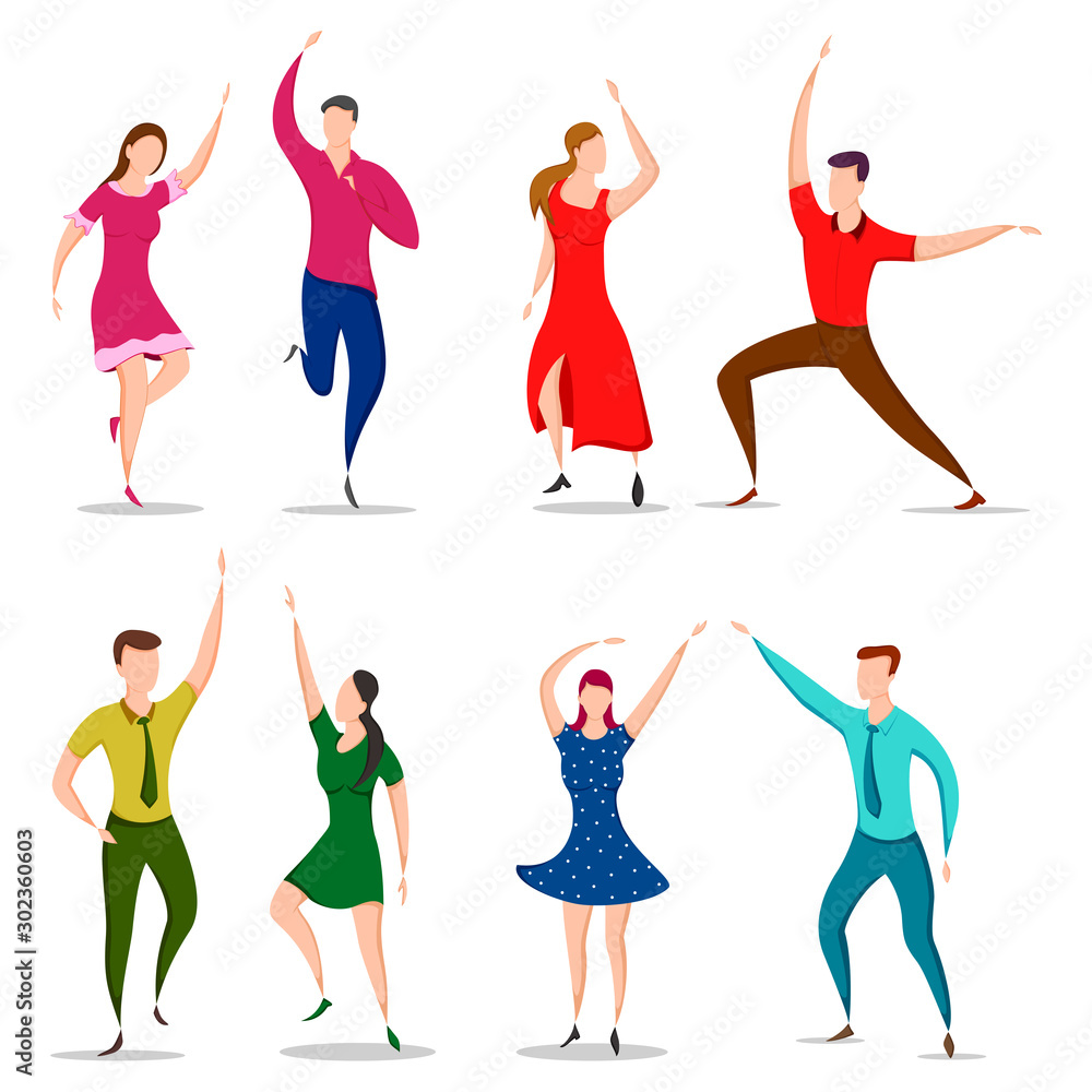 Fototapeta premium easy to edit vector illustration of group of dancing people friend colleague celebrating birthday, new year disco dance holiday