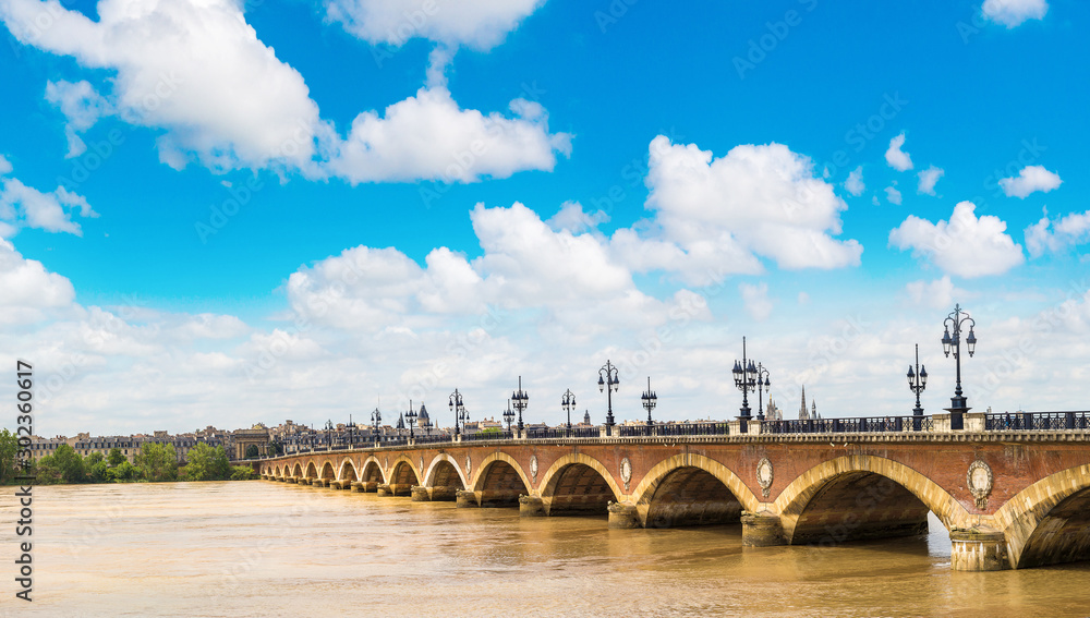 Old stony bridge in Bordeaux