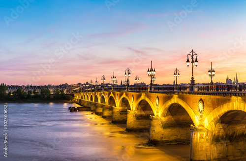 Old stony bridge in Bordeaux