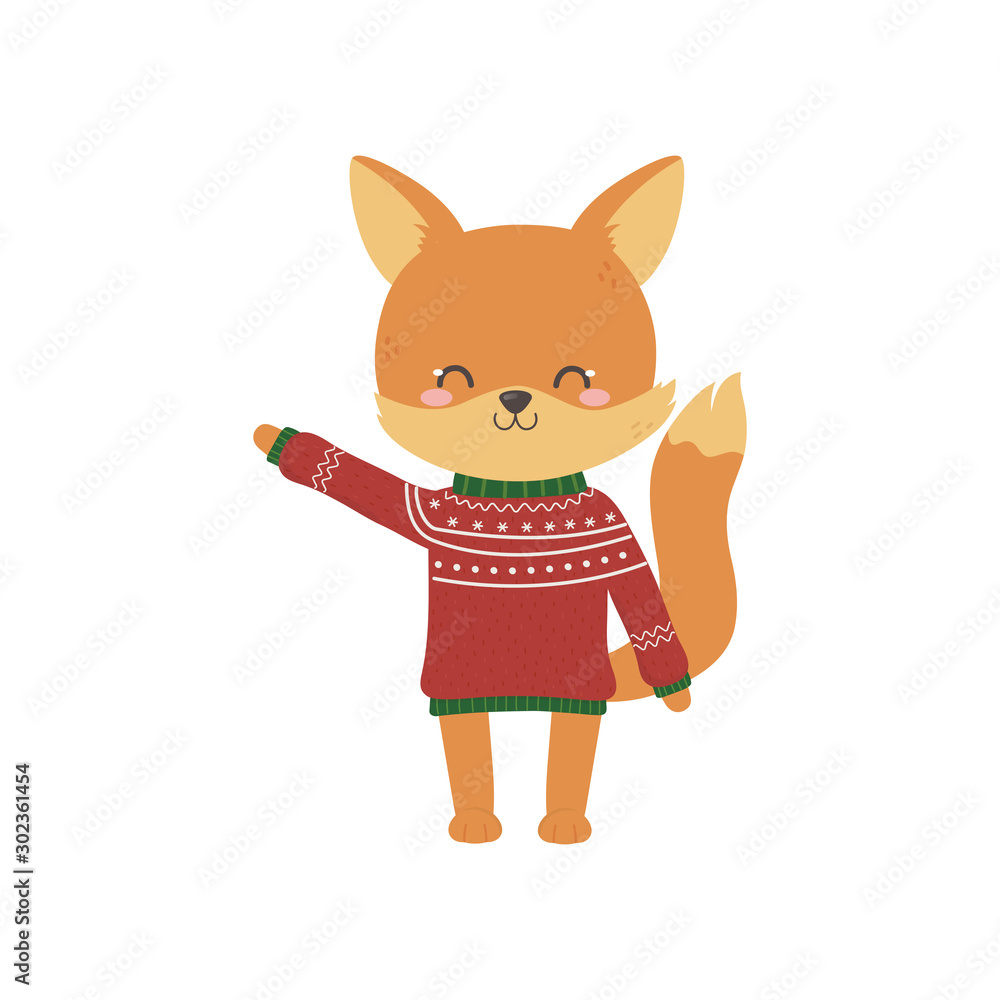 merry christmas celebration cute fox with ugly sweater decoration merry christmas celebration cute fox with ugly sweater decoration