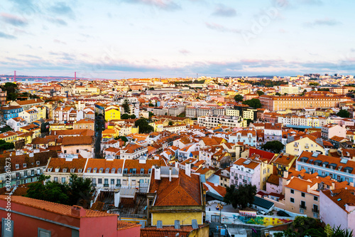Aerial view of Lisbon, Portugal in the morning with view over old Alfama