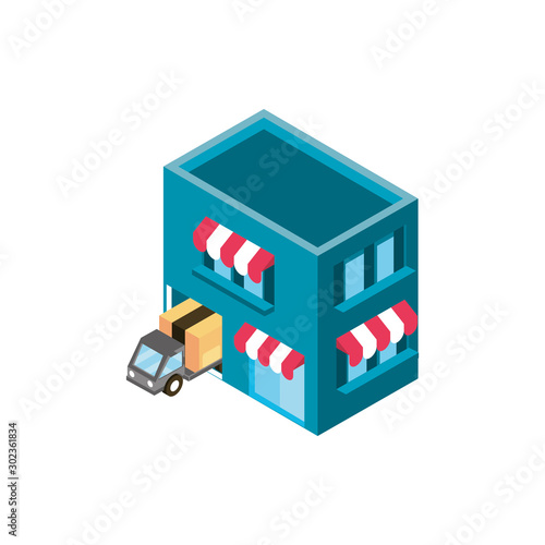 market place truck online shopping isometric icon