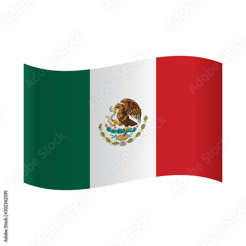 Mexican national official flag. Patriotic symbol, banner, element, background. Correct colors. Flag of Mexico waving on white background, vector illustration.