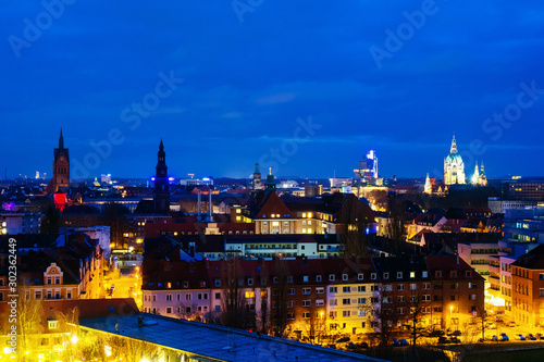 Aerial view of Hanover  Germany skyline during the cloudy night