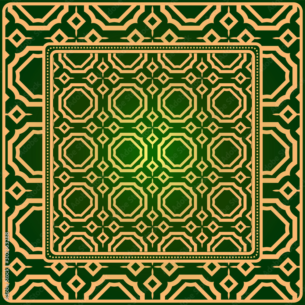 Luxury Fashion Design Print With Geometric Pattern. Vector Illustration. For Modern Interior Design, Fashion Textile Print, Wallpaper. Green gold color Luxury Fashion Design Print With Geometric Pattern. Vector Illustration. For Modern Interior Design, Fashion Textile Print, Wallpaper. Green gold color