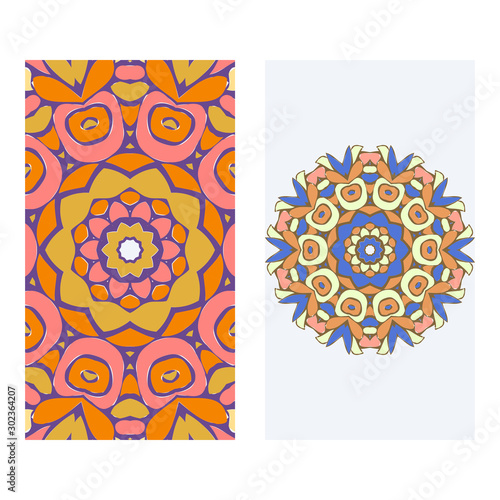 Set of two invitation card template with mandala. Vector illustration