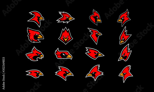 Fotografia set of cardinal bird red logo icon design vector with black background