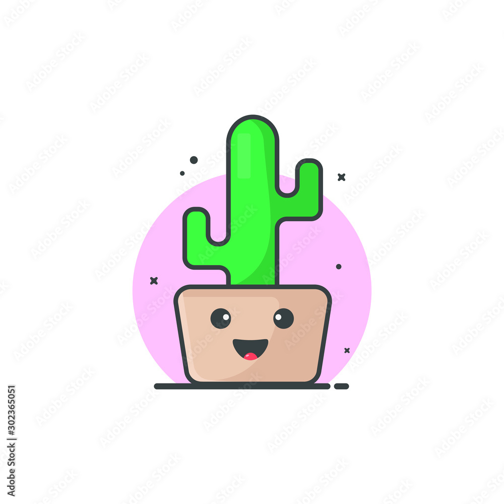 happy cactus flat illustration logo design sign symbol vector smile cartoon  funny simple colorful Stock Vector | Adobe Stock