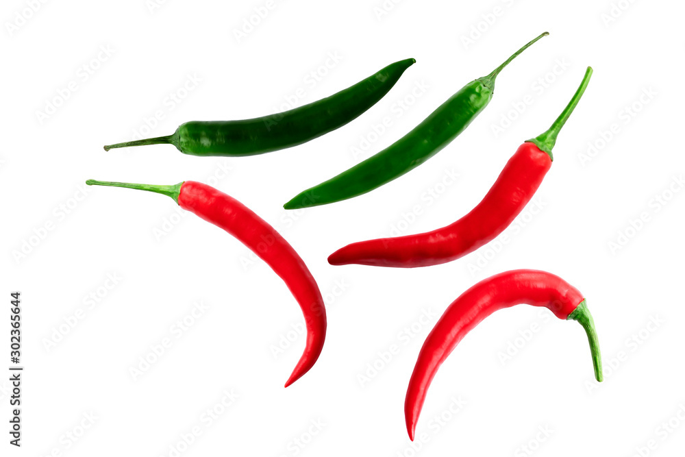 fresh whole red and green raw chills hot and spicy laying in isolated white color background with clipping path fresh whole red and green raw chills hot and spicy laying in isolated white color background with clipping path