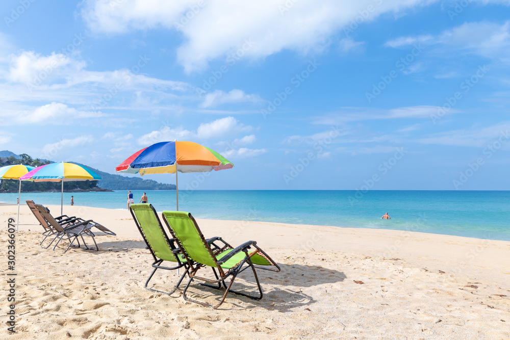 beach chair and umbrella at Surin beach