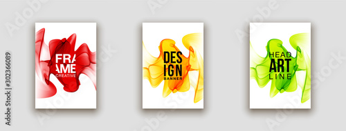 minimalistic hipster colored liquid gradient halftone smoke frame design set. headline frame Modern Art graphics design business card, invitations, gift card, flyers, smoke brochures isolated on white