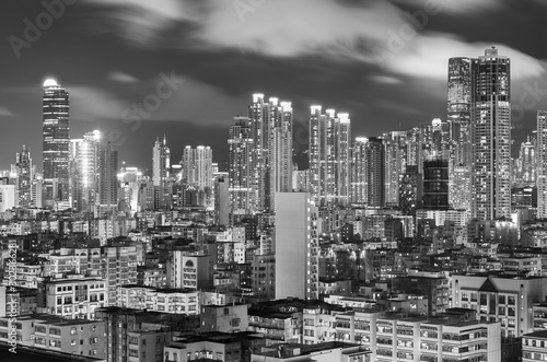 Night scene of skyline of downtown of Hong Kong city