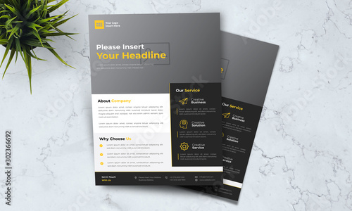 A4 minimalist modern elegant business template flayer vol 89 with grey, black, white, and orange color cmyk ready to print in vector editable layer