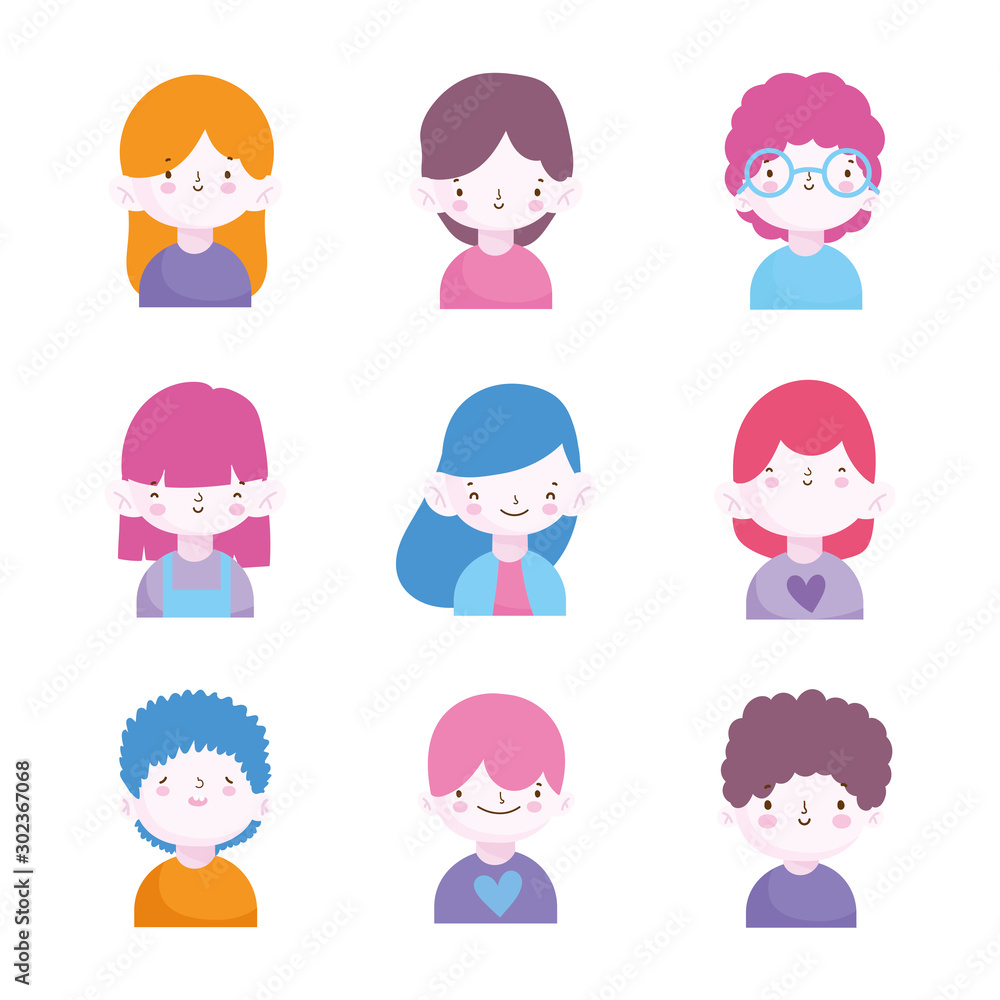cute little boys and girls characters portrait set cute little boys and girls characters portrait set