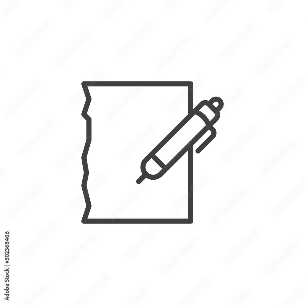 Pen and paper line icon. Document edit linear style sign for mobile concept and web design. Note paper and pencil outline vector icon. Writing form symbol, logo illustration. Vector graphics Pen and paper line icon. Document edit linear style sign for mobile concept and web design. Note paper and pencil outline vector icon. Writing form symbol, logo illustration. Vector graphics