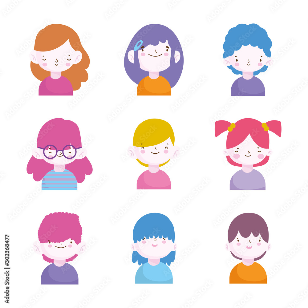 cute little boys and girls characters portrait set cute little boys and girls characters portrait set