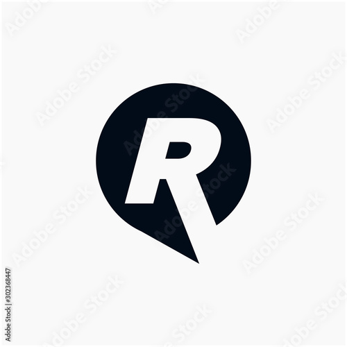 Letter R negative space with bubble Logo Template Vector Design. Social Talk, chat, app, forum, social media. Modern logotype symbol - vector photo