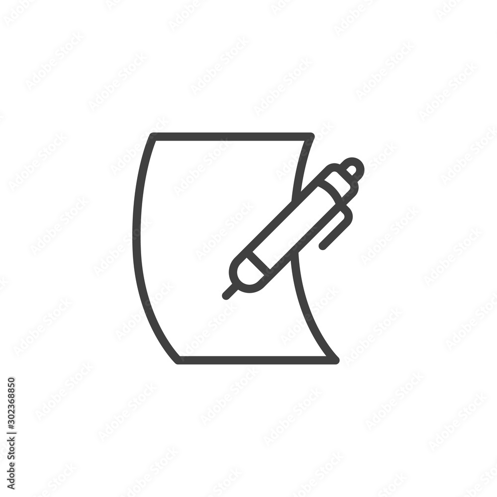 Pen and blank paper line icon. Document edit linear style sign for mobile concept and web design. Paper sheet and pencil outline vector icon. Symbol, logo illustration. Vector graphics Pen and blank paper line icon. Document edit linear style sign for mobile concept and web design. Paper sheet and pencil outline vector icon. Symbol, logo illustration. Vector graphics