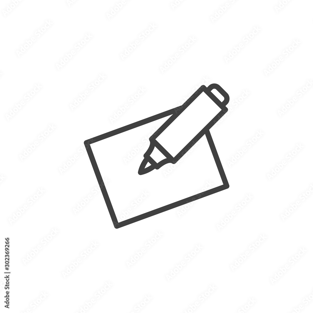 Felt pen and blank paper line icon. linear style sign for mobile concept and web design. Paper sheet and marker pen outline vector icon. Writing form symbol, logo illustration. Vector graphics Felt pen and blank paper line icon. linear style sign for mobile concept and web design. Paper sheet and marker pen outline vector icon. Writing form symbol, logo illustration. Vector graphics