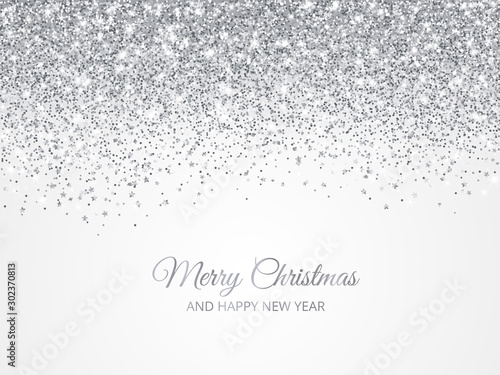 Merry Christmas and New Year background. Silver glitter decoration