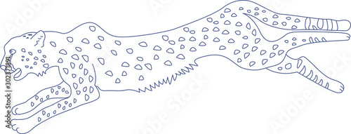 走る　チーター　リアル　線画　塗り絵　枠　イラスト　躍動感　シンプル　明るい　野生動物