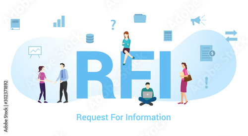 rfi request for information concept with big word or text and team people with modern flat style - vector