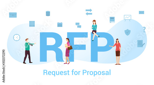 rfp request for proposal concept with big word or text and team people with modern flat style - vector