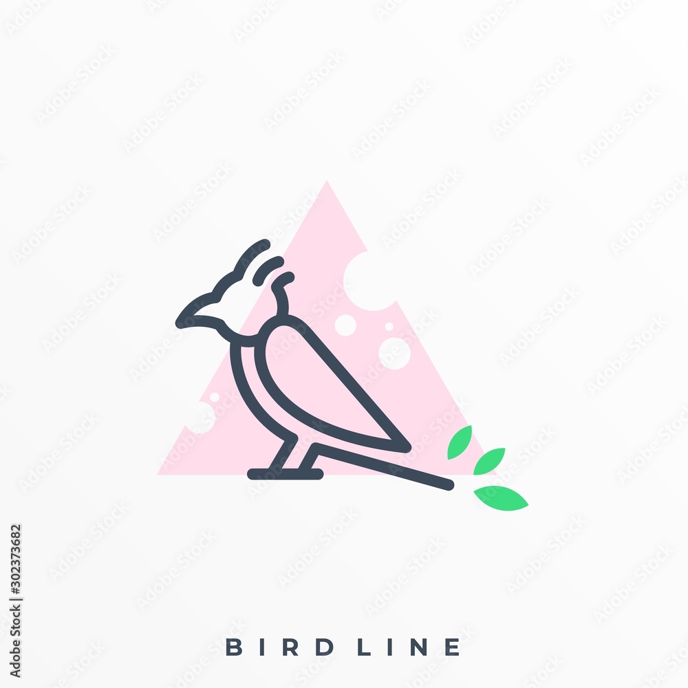 Fototapeta premium Bird Leaf Line Art Illustration Vector Template