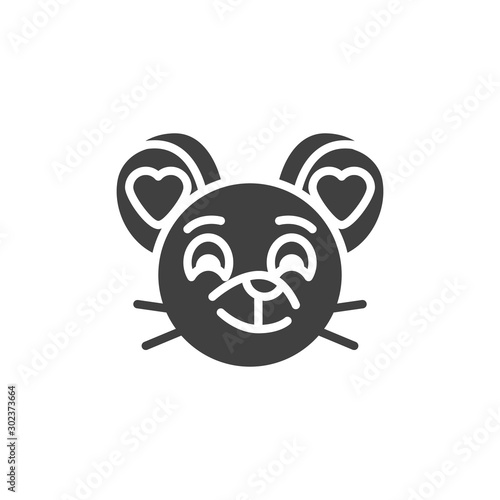 In love rat emoticon vector icon. filled flat sign for mobile concept and web design. Enamored mouse face emoji glyph icon. Chinese 2020 year of the rat symbol, logo illustration. Vector graphics